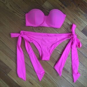 Beach Riot hot pink scuba bikini w.extra long ties
